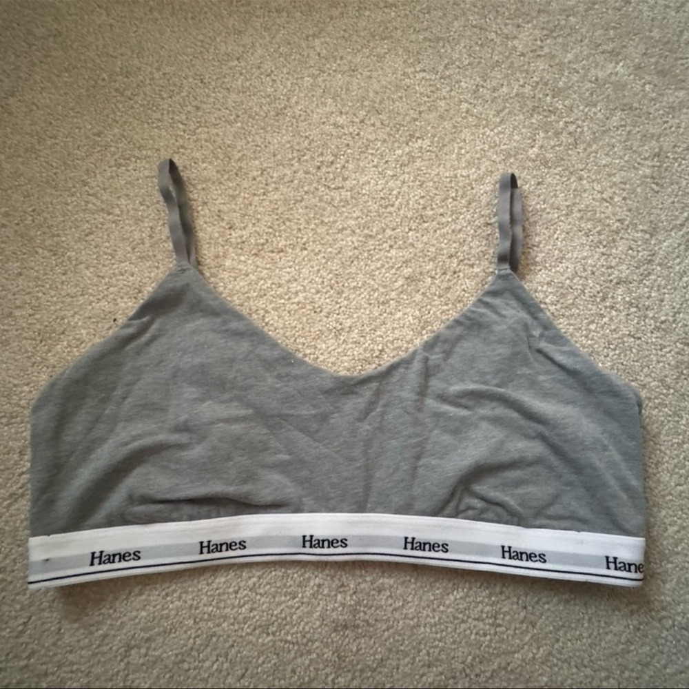 Hanes Gray Wireless Lounge Bralette with White Logo Band